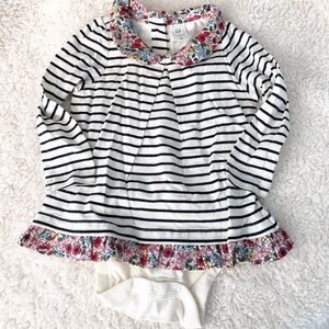 Striped Onesie with Floral Details